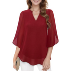 Women's V Neck Chiffon Blouse | 3/4 Sleeve Casual-11
