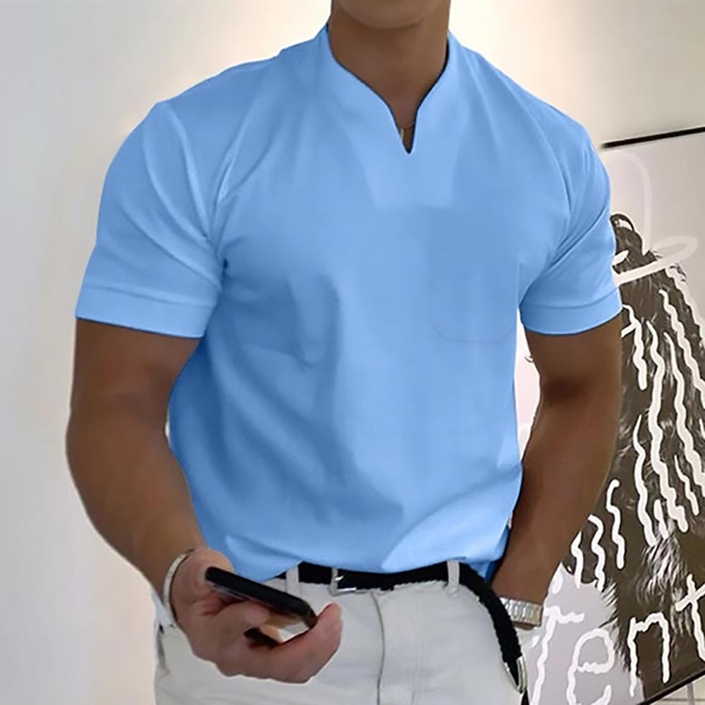Men's Casual V-Neck Polo Shirt | White-8