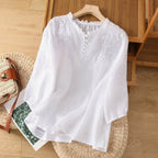 Women's Embroidered Blouse | Button-Front 3/4 Sleeve-3