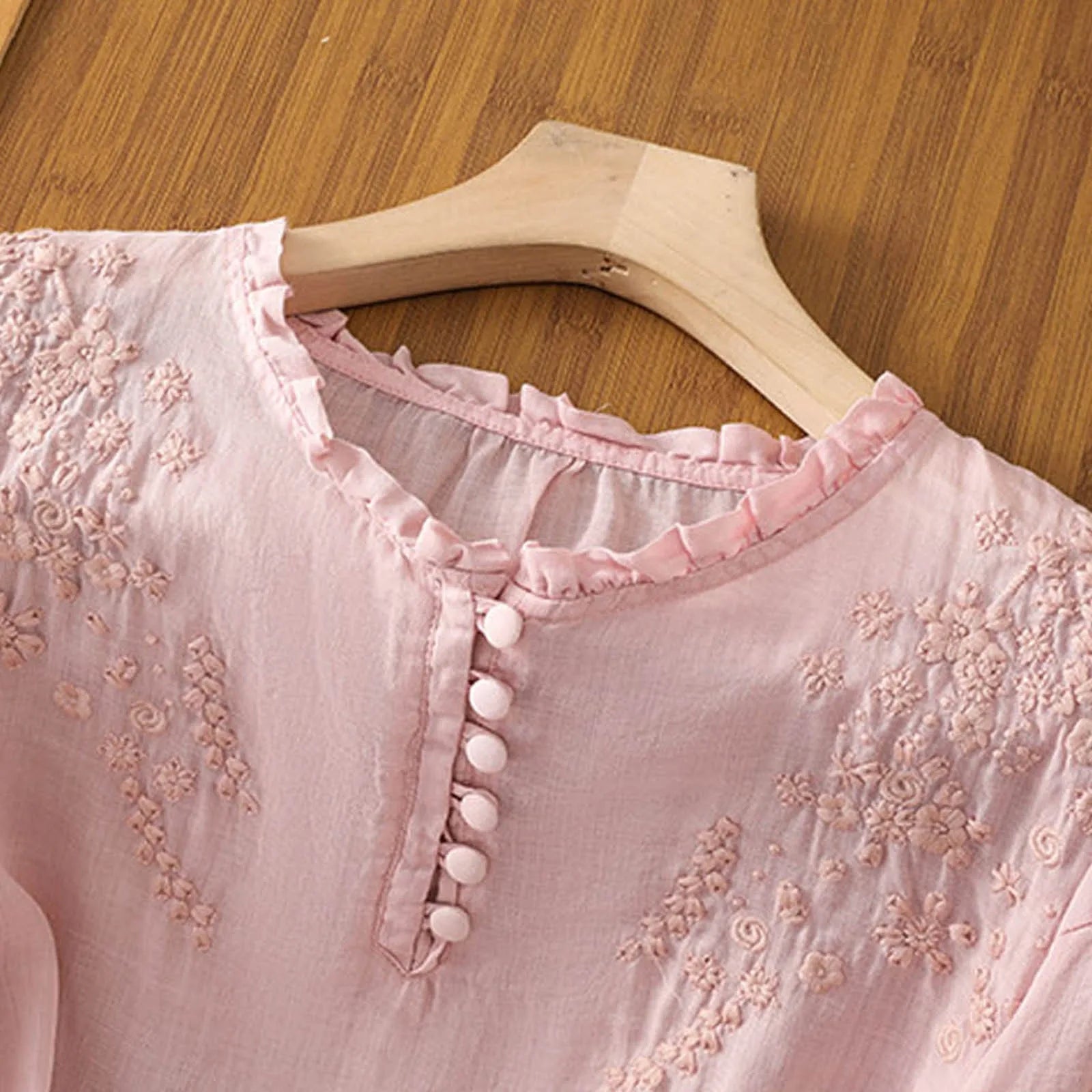 Women's Embroidered Blouse | Button-Front 3/4 Sleeve-4